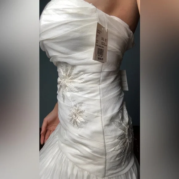 2 sunflower embroidery crepe pleated train mermaid trumpet wedding dress Galina - Picture 7 of 9